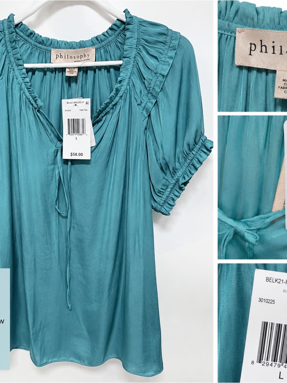Philosophy Tame Teal Tie-Front Blouse